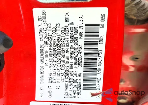 2006 Toyota Tacoma V6 из США, поврежденный, VIN 5TEMU52N16Z161767